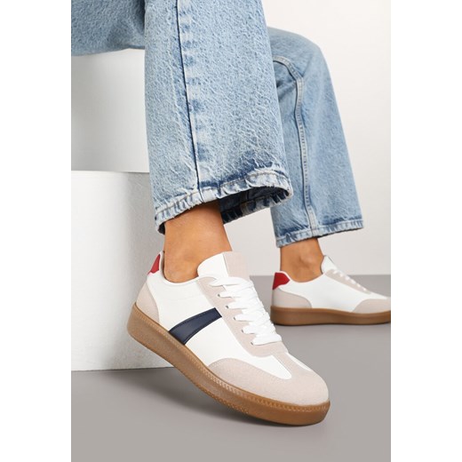 Biało-Granatowe Sneakersy Tenisówki z Geometrycznym Wzorem Hanivra ze sklepu renee.pl w kategorii Buty sportowe damskie - zdjęcie 177677747