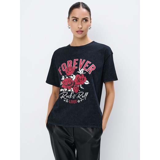 Mohito - Bawełniany t-shirt z nadrukiem - szary Mohito M Mohito