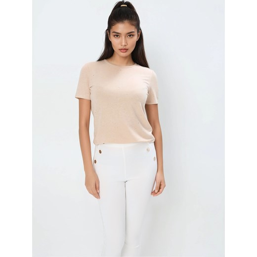 Mohito - T-shirt z ozdobnymi elementami - beżowy ze sklepu Mohito w kategorii Bluzki damskie - zdjęcie 177704587