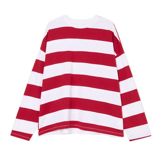 Cropp - Koszulka longsleeve w czerwone paski - czerwony Cropp S Cropp