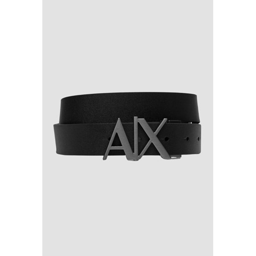 ARMANI EXCHANGE Czarny pasek ze srebrną klamrą, Rozmiar 34 ze sklepu outfit.pl w kategorii Paski męskie - zdjęcie 177707358