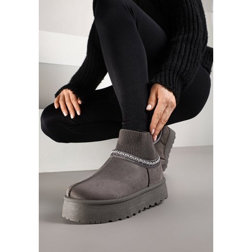 Szare Śniegowce na Grubej Podeszwie z Elastyczną Cholewką Nilevelia ze sklepu born2be.pl w kategorii Śniegowce damskie - zdjęcie 177719349