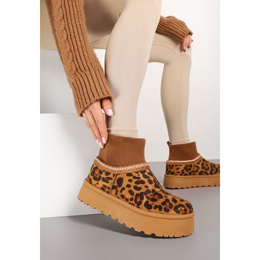 Panterkowo-Brązowe Śniegowce na Grubej Podeszwie z Elastyczną Cholewką Nilevelia ze sklepu born2be.pl w kategorii Śniegowce damskie - zdjęcie 177719355