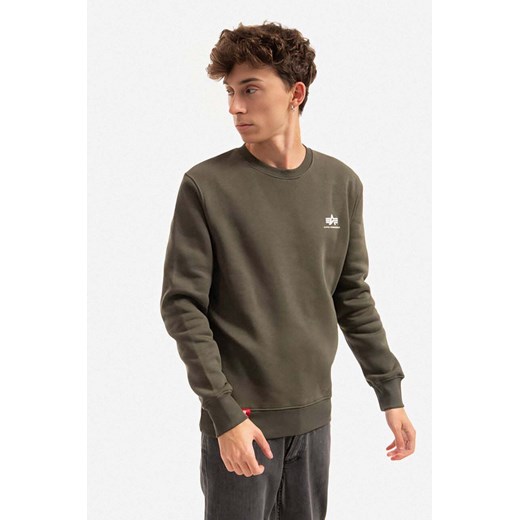 Alpha Industries bluza Basic Sweater Small Logo męska kolor zielony z nadrukiem 188307.142 ze sklepu ANSWEAR.com w kategorii Bluzy męskie - zdjęcie 177722519