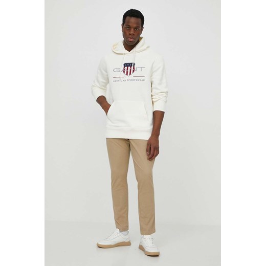 Gant bluza męska kolor biały z kapturem z aplikacją ze sklepu ANSWEAR.com w kategorii Bluzy męskie - zdjęcie 177728935