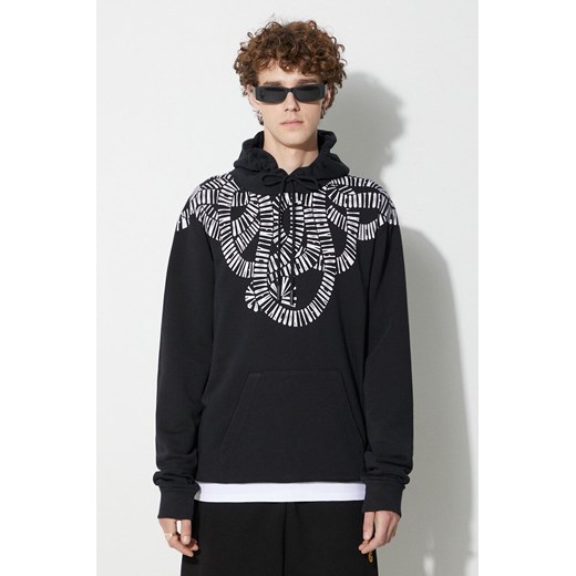Marcelo Burlon bluza bawełniana Snake Wings męska kolor czarny z kapturem wzorzysta ze sklepu ANSWEAR.com w kategorii Bluzy męskie - zdjęcie 177728986