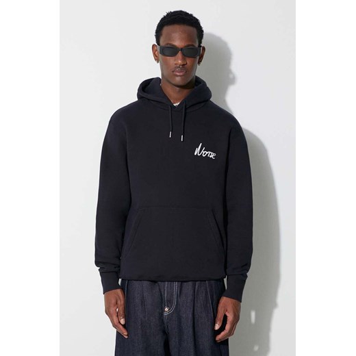 Norse Projects bluza bawełniana Arne Relaxed Organic Chain Stitch Logo Hoodie męska kolor granatowy z kapturem z aplikacją N20-1358-7004 ze sklepu ANSWEAR.com w kategorii Bluzy męskie - zdjęcie 177728998