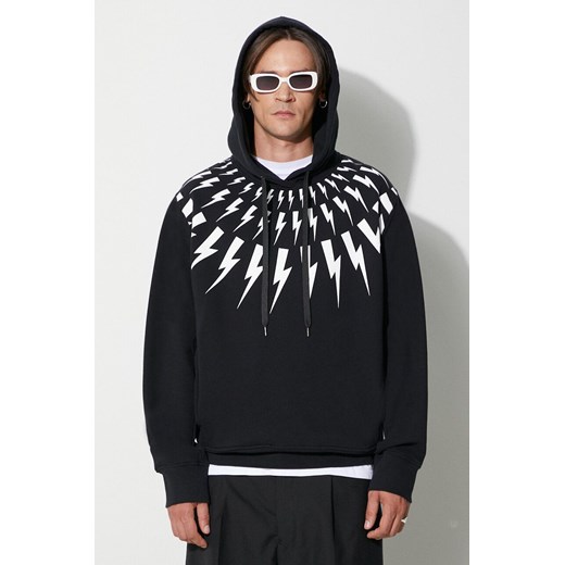 Neil Barett bluza bawełniana FAIRISLE THUNDERBOLT męska kolor czarny z kapturem z nadrukiem PBJS186.V517S.524 ze sklepu ANSWEAR.com w kategorii Bluzy męskie - zdjęcie 177729028