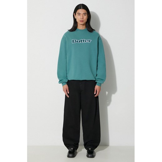 Butter Goods bluza Cord Logo Crewneck Sweatshirt męska kolor zielony z aplikacją BGQ3232304 ze sklepu ANSWEAR.com w kategorii Bluzy męskie - zdjęcie 177729046