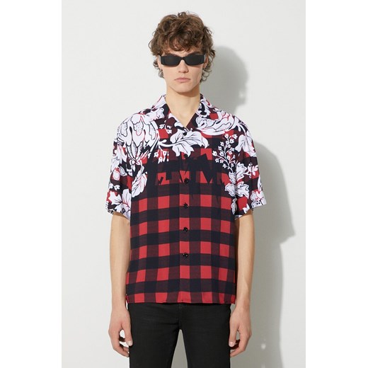 Neil Barett koszula LOOSE HAWAIIAN CHECK WITH BOLTS męska kolor czerwony relaxed PBCM186.V024.1495 ze sklepu ANSWEAR.com w kategorii Koszule męskie - zdjęcie 177729146