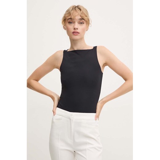 Remain body Jersey Bodysuit damskie kolor czarny gładka 502257100 ze sklepu ANSWEAR.com w kategorii Bluzki damskie - zdjęcie 177730386