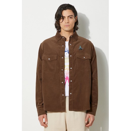 ICECREAM koszula sztruksowa Needle Cord Shirt kolor brązowy regular IC24221 ze sklepu ANSWEAR.com w kategorii Koszule męskie - zdjęcie 177732886