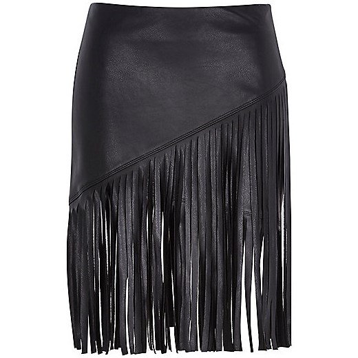 Black fringed leather-look skirt river-island szary 