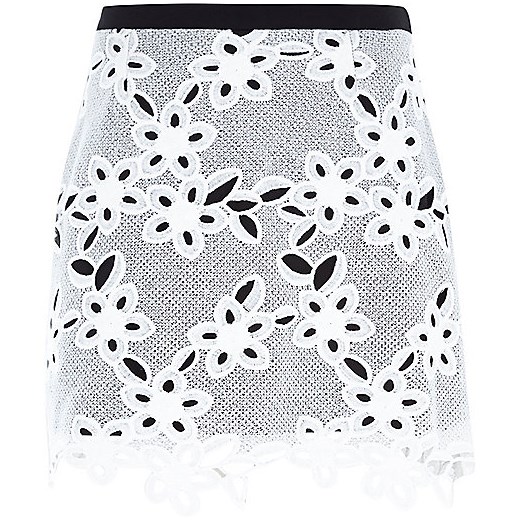 White lace mini skirt river-island szary Mini spódniczki