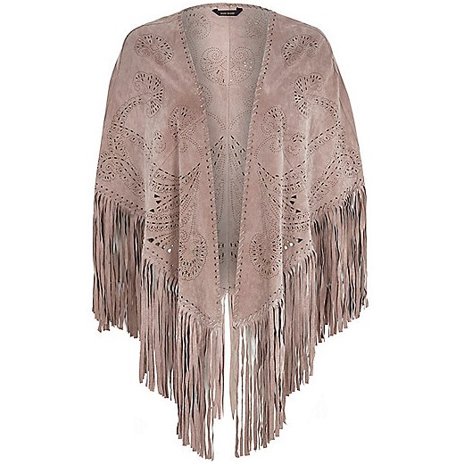 Light pink studded fringed suede cape river-island rozowy 