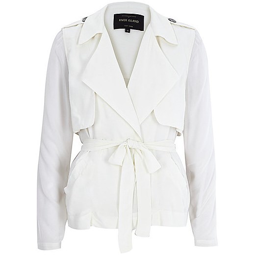 Cream sheer sleeve cropped trench coat river-island bialy trencze