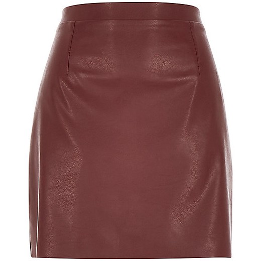 Deep brown leather-look A-line skirt river-island czerwony 