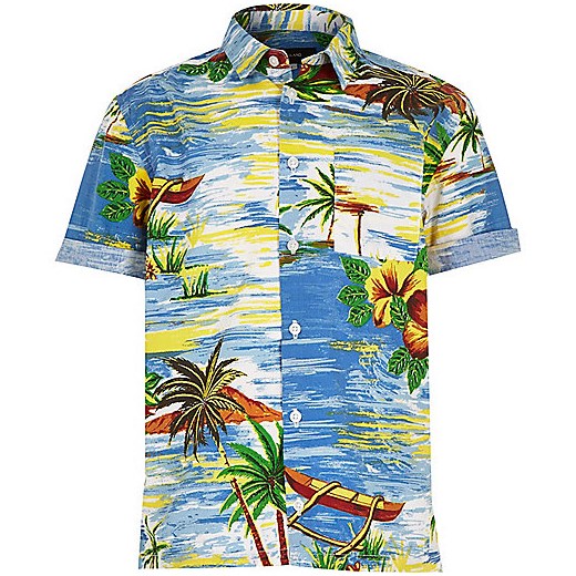 Boys blue Hawaiian print shirt river-island niebieski 