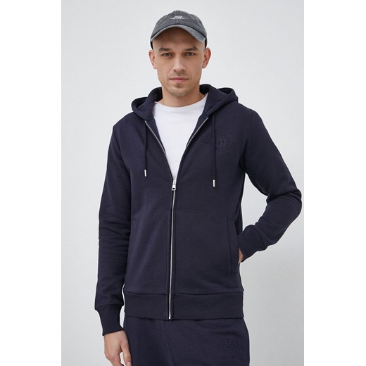 Gant bluza bawełniana męska kolor granatowy z kapturem gładka ze sklepu ANSWEAR.com w kategorii Bluzy męskie - zdjęcie 177748948