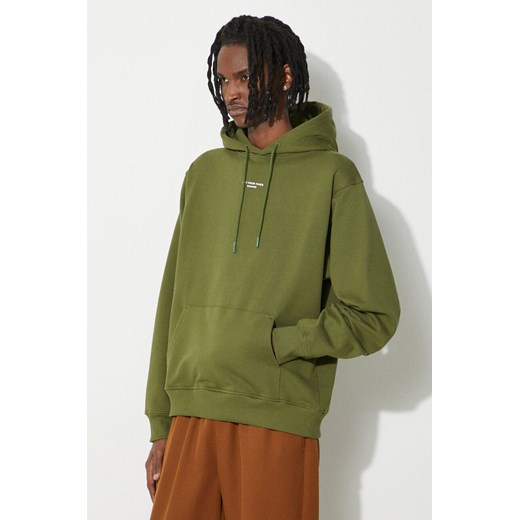 Drôle de Monsieur bluza bawełniana Le Hoodie Slogan męska kolor zielony z kapturem gładka D-HO153-CO127-KK ze sklepu ANSWEAR.com w kategorii Bluzy męskie - zdjęcie 177749438