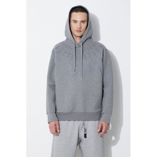 Neil Barrett bluza Fairisle Thunderbolt Sweatshirt męska kolor szary z kapturem z nadrukiem MY72186A-Y506-756N ze sklepu ANSWEAR.com w kategorii Bluzy męskie - zdjęcie 177749517