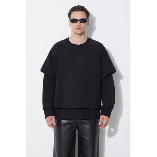 Neil Barrett bluza Slim Dropped Shoulder Double Layer Sweatshirt męska kolor czarny gładka MY72251R-Y501-001N ze sklepu ANSWEAR.com w kategorii Bluzy męskie - zdjęcie 177749527