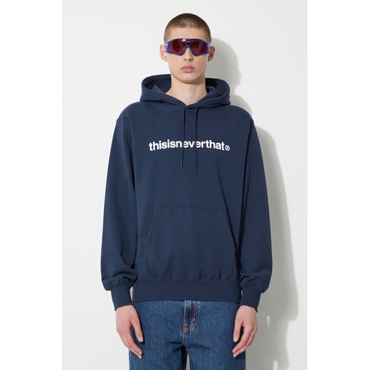 thisisneverthat bluza bawełniana T-logo LT Hoodie męska kolor granatowy z kapturem z nadrukiem TN240TSWHO01 ze sklepu ANSWEAR.com w kategorii Bluzy męskie - zdjęcie 177749547