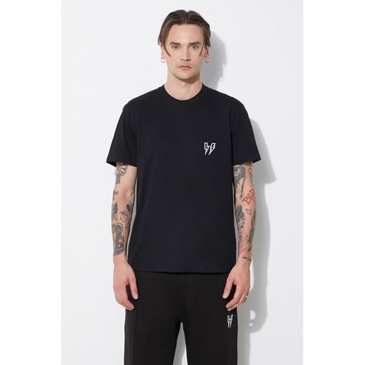 Neil Barrett t-shirt bawełniany Slim Double Bolt męski kolor czarny z aplikacją MY70218R-Y523-001N ze sklepu ANSWEAR.com w kategorii T-shirty męskie - zdjęcie 177751038