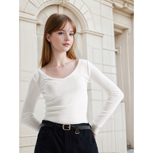 Sinsay - Koszulka z długimi rękawami - kremowy Sinsay XS Sinsay