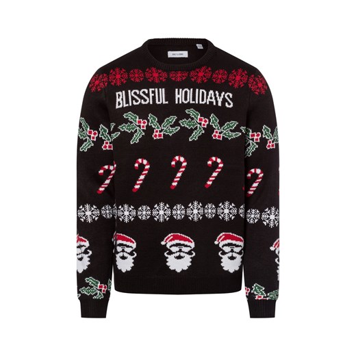 Only&Sons Męski sweter z dzianiny Mężczyźni Sztuczne włókno czarny wzorzysty ze sklepu vangraaf w kategorii Swetry męskie - zdjęcie 177788265