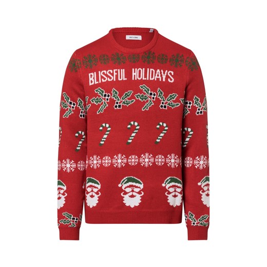 Only&Sons Męski sweter z dzianiny Mężczyźni Sztuczne włókno czerwony wzorzysty ze sklepu vangraaf w kategorii Swetry męskie - zdjęcie 177788266