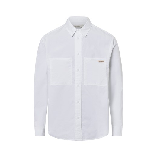 Calvin Klein Jeans Koszula męska Mężczyźni Regular Fit Bawełna biały jednolity ze sklepu vangraaf w kategorii Koszule męskie - zdjęcie 177788668