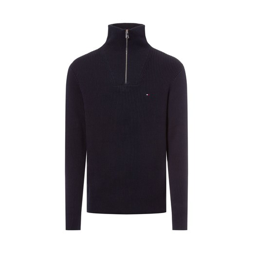 Tommy Hilfiger Męski sweter z dzianiny Mężczyźni Bawełna granatowy jednolity ze sklepu vangraaf w kategorii Swetry męskie - zdjęcie 177788718