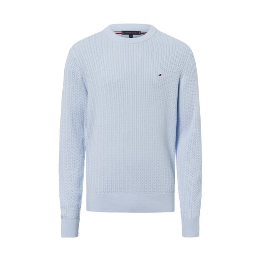 Tommy Hilfiger Męski sweter z dzianiny Mężczyźni Bawełna jasnoniebieski wypukły wzór tkaniny ze sklepu vangraaf w kategorii Swetry męskie - zdjęcie 177788719