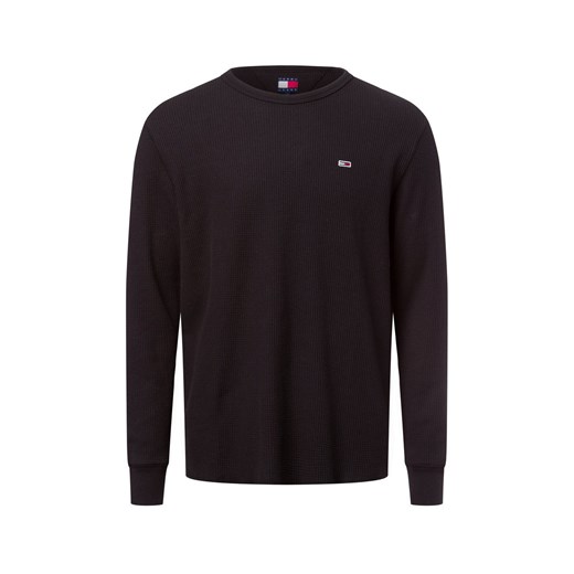 Tommy Jeans Męska koszula z długim rękawem Mężczyźni Bawełna czarny jednolity ze sklepu vangraaf w kategorii T-shirty męskie - zdjęcie 177788806