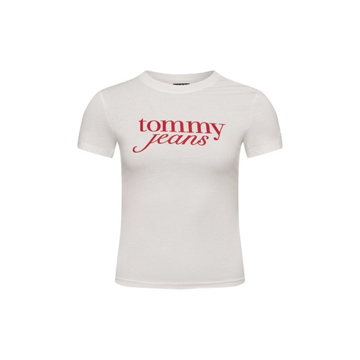 Tommy Jeans Koszulka damska Kobiety Bawełna biały jednolity ze sklepu vangraaf w kategorii Bluzki damskie - zdjęcie 177788825