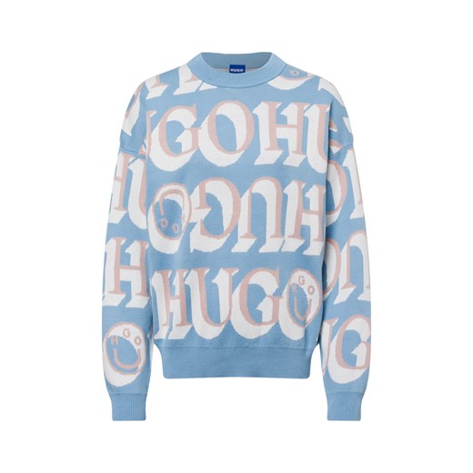 HUGO BLUE Damski sweter z dzianiny - Sestunni_B Kobiety Bawełna jasnoniebieski wzorzysty ze sklepu vangraaf w kategorii Swetry damskie - zdjęcie 177789049