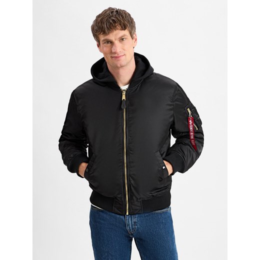 Alpha Industries Męska kurtka bomber Mężczyźni Sztuczne włókno czarny jednolity ze sklepu vangraaf w kategorii Kurtki męskie - zdjęcie 177789857