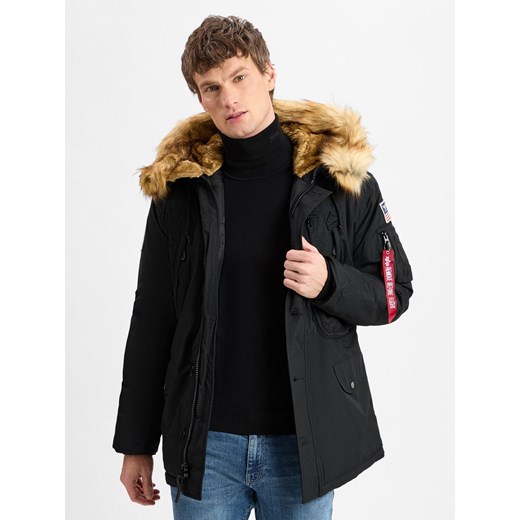 Alpha Industries Parka męska - N-3B Mężczyźni Sztuczne włókno czarny jednolity ze sklepu vangraaf w kategorii Kurtki męskie - zdjęcie 177789858