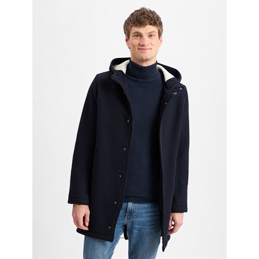 Finshley & Harding London Męski wełniany płaszcz - FHL-Paco Mężczyźni Sztuczne włókno granatowy jednolity ze sklepu vangraaf w kategorii Płaszcze męskie - zdjęcie 177789955