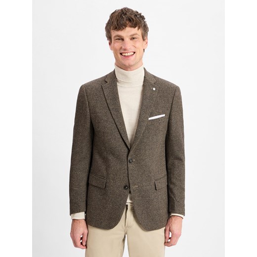 Andrew James New York Kurtka męska z zawartością wełny Mężczyźni Regular Fit Sztuczne włókno brązowy wypukły wzór tkaniny - id: 726266-0001-00280 - marki Andrew James New York - 177790018 Andrew James New York Kurtka męska z zawartością wełny Mężczyźni Regular Fit Sztuczne włókno brązowy wypukły wzór tkaniny ze sklepu vangraaf w kategorii Marynarki męskie - zdjęcie 177790018
