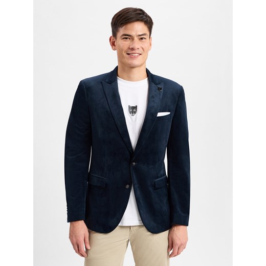 Finshley & Harding London Kurtka męska Mężczyźni Slim Fit granatowy jednolity ze sklepu vangraaf w kategorii Marynarki męskie - zdjęcie 177790548