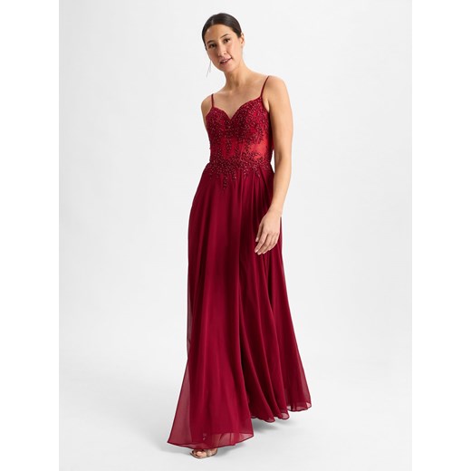 Luxuar Fashion Damska sukienka wieczorowa Kobiety Sztuczne włókno bordowy jednolity ze sklepu vangraaf w kategorii Sukienki - zdjęcie 177790578