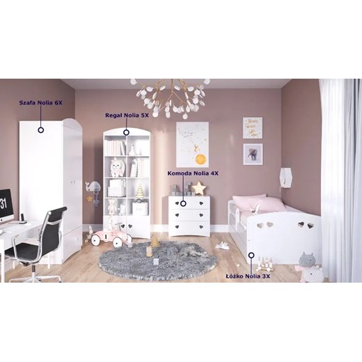 Zestaw białych mebli dziecięcych z łóżkiem - Nolia 3C Elior One Size Edinos.pl