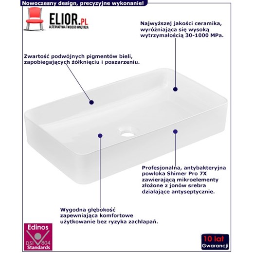 Biała prostokątna ceramiczna umywalka nablatowa - Averto Elior One Size Edinos.pl