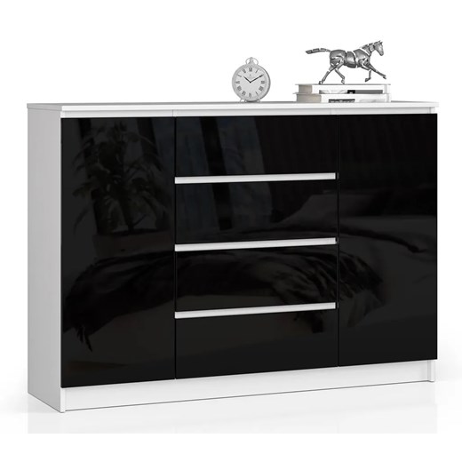 Nowoczesna komoda w połysku do sypialni biała + czarny - Liv 4X 140 cm ze sklepu Edinos.pl w kategorii Komody - zdjęcie 177791175