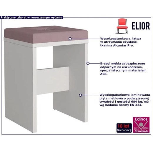 Nowoczesny taboret kwadratowy biały + pudrowy róż - Lovis Elior One Size Edinos.pl