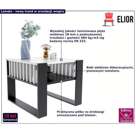 Kwadratowy stolik kawowy z lamelami czarny + biały - Enya 3X Elior One Size Edinos.pl