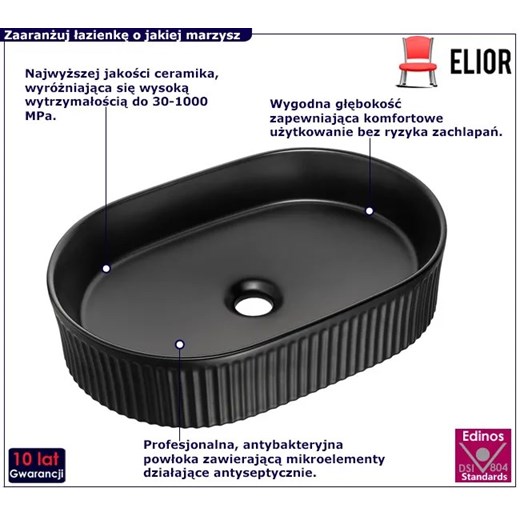 Czarna owalna ceramiczna umywalka - Zofija 4X Elior One Size Edinos.pl