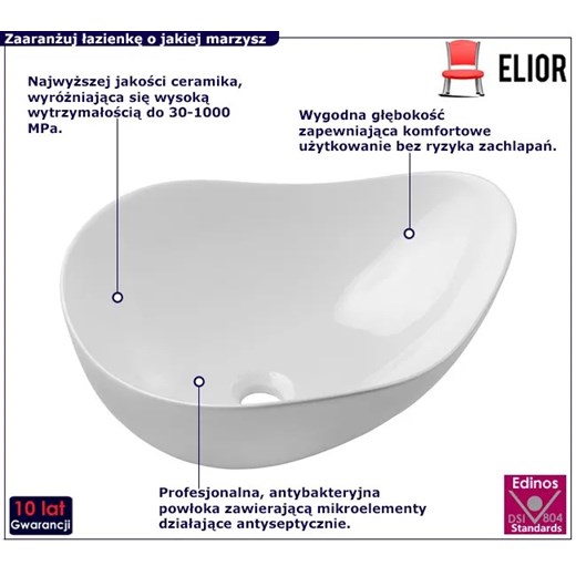 Biała umywalka ceramiczna o nieregularnym kształcie - Vitreso Elior One Size Edinos.pl
